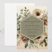 Invitation Élégance Florale Vert Olive pour Mariage (Devant / Derrière)