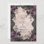 Invitation Elégance foncée avec Roses violets & dentelle (Devant)