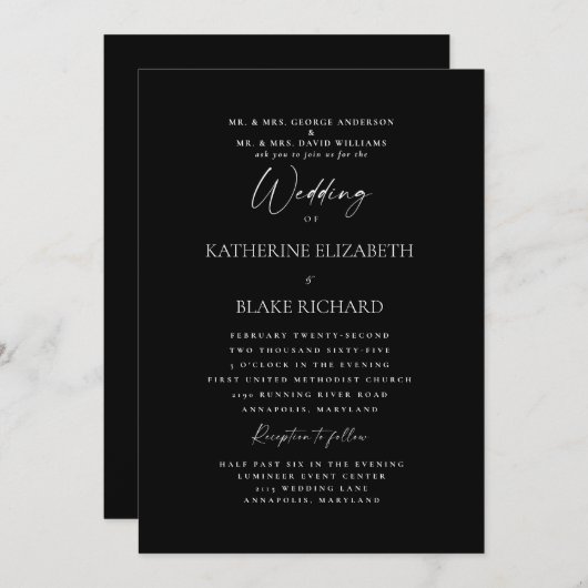 Invitation Élégance formelle Noir et blanc Mariage des deux p (Devant / Derrière)