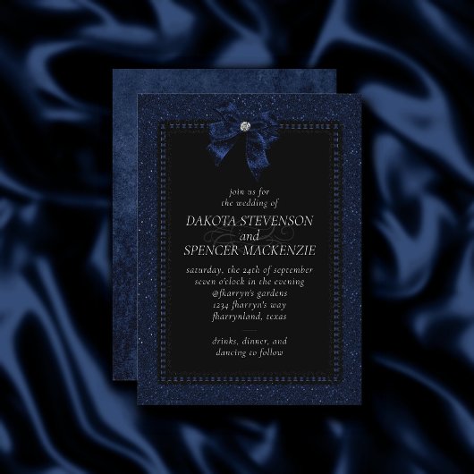 Invitation Élégance gothique | Cobalt Blue Bow Mariage