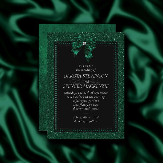 Invitation Élégance gothique | Green Moody Emerald Bow Mariag