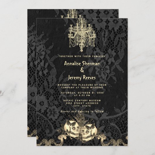 Invitation Élégance gothique Squelette Halloween Mariage (Devant / Derrière)