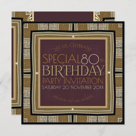 Invitation Elégance intemporelle Gold Déco 80e anniversaire C (Devant / Derrière)