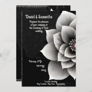 Invitation Élégance intemporelle : Mariage en fleurs noir et