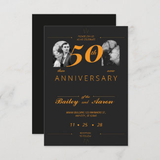 Invitation Élégance intemporelle Noir & Or Mariage Anniversai