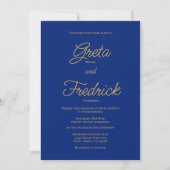 Invitation Élégance intemporelle Royal Blue Gold Script Maria (Devant)