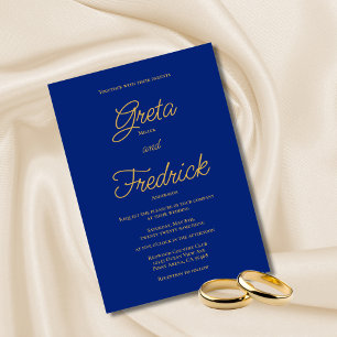 Invitation Élégance intemporelle Royal Blue Gold Script Maria