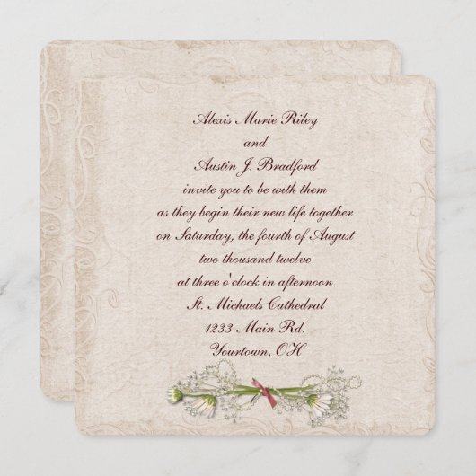 Invitation Élégance Mariage marguerite (Devant / Derrière)