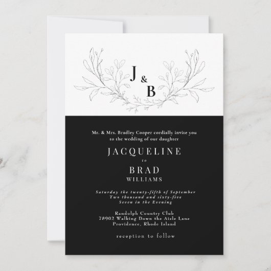 Invitation Élégance Mariage Noir & Blanc (Devant)