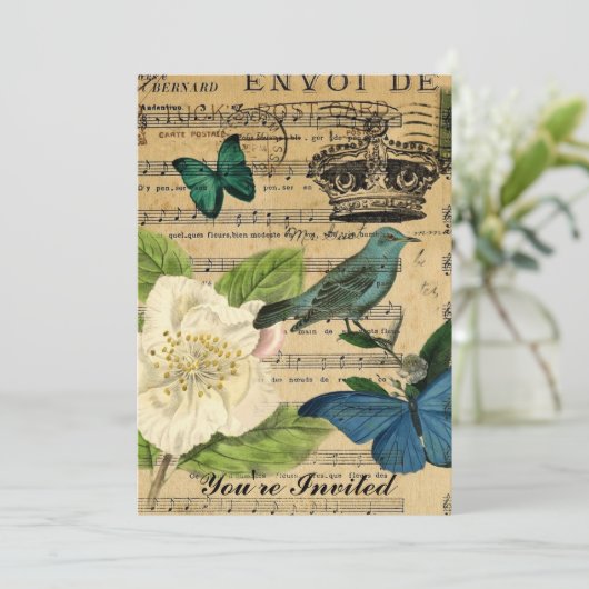 Invitation élégance minable de rose de notes de musique (Debout devant)