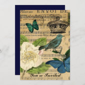 Invitation élégance minable de rose de notes de musique (Devant / Derrière)