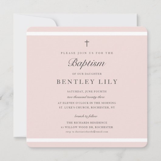 Invitation Élégance Moderne Baptême de Filles (Devant)