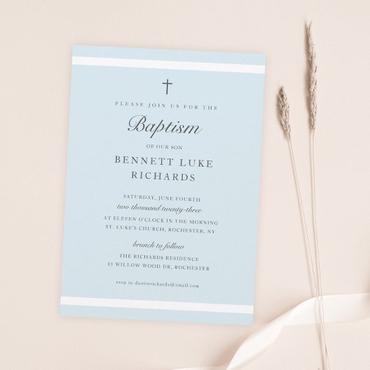 Invitation Élégance Moderne Baptême Garçon