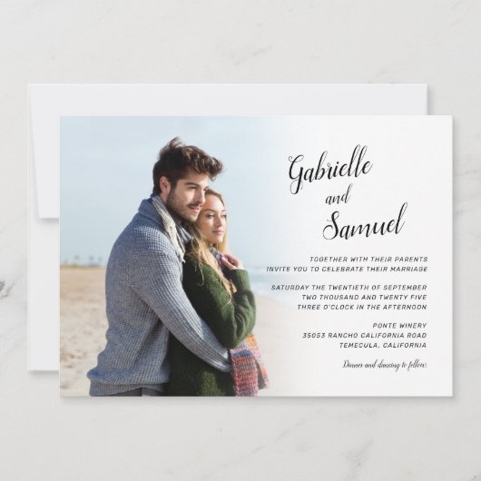 Invitation Élégance moderne Calligraphie Photo Mariage Invita (Devant)