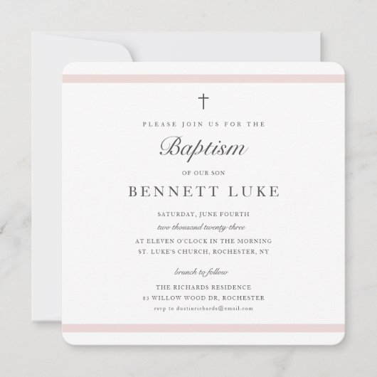 Invitation Elégance Moderne Fille Baptême (Devant)