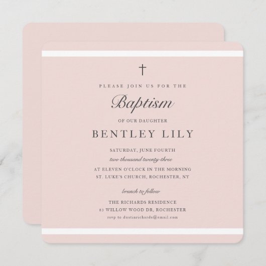 Invitation Élégance moderne filles Baptême (Devant / Derrière)