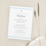 Invitation Élégance moderne garçons Baptême<br><div class="desc">L'invitation au baptême classique et élégant est un invitation moderne et propre avec des rayures bleu pastel et une croix minimale avec texte gris modifiable.</div>