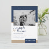 Invitation Elegance moderne Marine & Gold Mariage Photo (Debout devant)