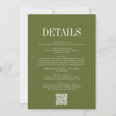 Invitation Élégance moderne Olive Green QR Code Mariage (Dos)