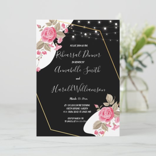 Invitation Elégance moderne Rose Chaîne floraleDîner de répét (Debout devant)