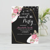 Invitation Elégance moderne rose cordes florales clair doux 1 (Debout devant)