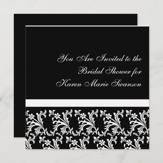 Invitation Élégance noire et blanche (Devant / Derrière)