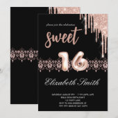 Invitation Elégance or noir, sweet sixteen or rose (Devant / Derrière)