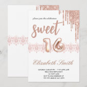Invitation Elégance or rose, sweet sixteen or rose (Devant / Derrière)
