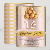 Invitation Elégance or, sweet sixteen or rose (Devant / Derrière)