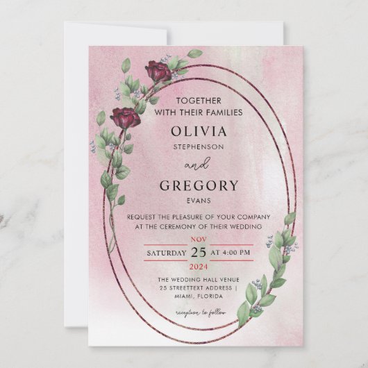 Invitation Elegance Pastel Rustic Rose & Mariage Eucalyptus (Devant)