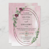 Invitation Elegance Pastel Rustic Rose & Mariage Eucalyptus (Devant / Derrière)