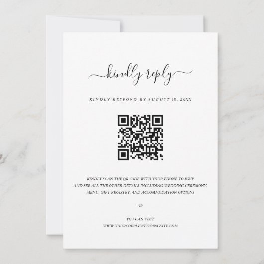 Invitation Elegance QR Code RSVP Calligraphy Script Mariage (Dos)