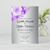 Invitation Élégance romantique Mariage Rose d'argent et viole (Debout devant)