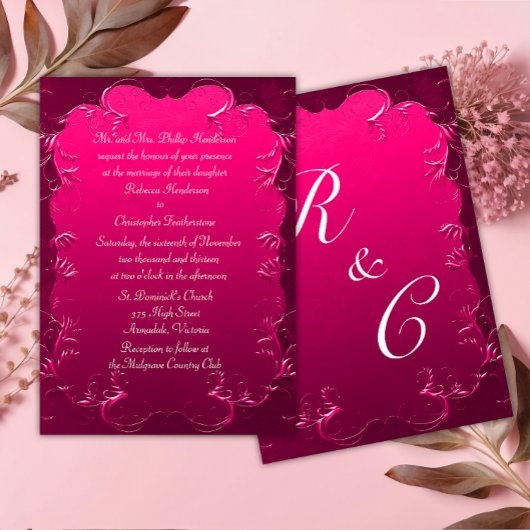 Invitation Élégance romantique Mariage rose Vintage