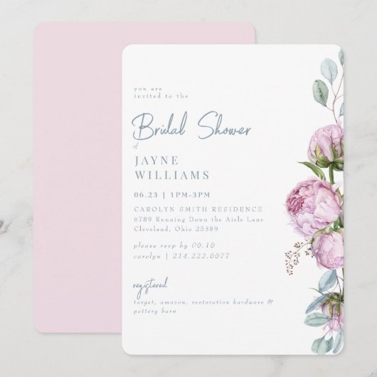 Invitation Elégance Rose Fête de Mariage Florale  (Devant / Derrière)