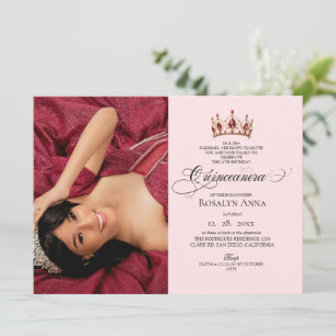 Invitation Élégance Rose Pâle Princesse Quinceañera Photo