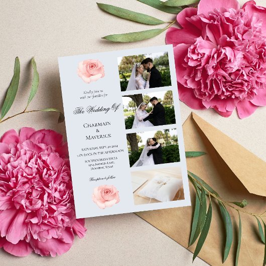 Invitation Elegance Rose rose et collage 4 Mariage photo