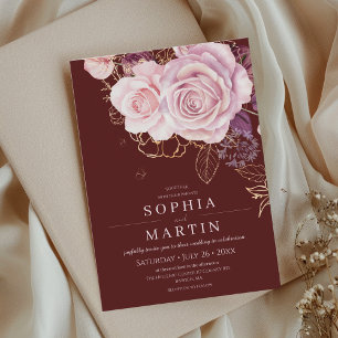 Invitation Élégance Roses Poussiéreuses & Mariage Botanique B