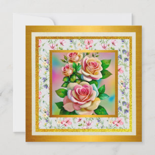 Invitation Élégance Roses Roses et Jaune Aquarelle Pastel
