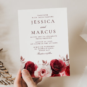 Invitation Élégance rouge de Bourgogne : Mariage rose rouge