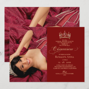 Invitation Élégance Rouge Princesse Quinceañera Photo
