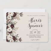 Invitation Elégance Rustique Bourgogne Floral Mariage (Devant)