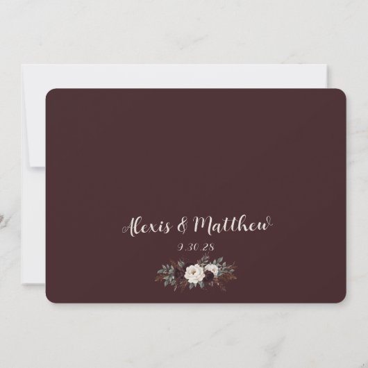 Invitation Elégance Rustique Bourgogne Floral Mariage (Dos)