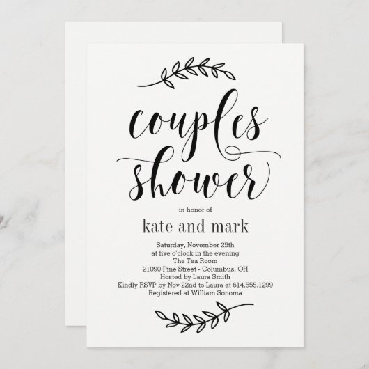 Invitation Elégance Rustique COULEUR ÉDITABLE Couples Douche (Devant / Derrière)