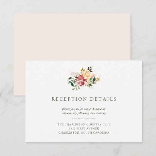 Invitation Élégance Rustique | Détails de la réception de mar (Devant / Derrière)