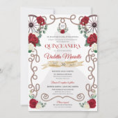 Invitation Elégance rustique Rose rouge Floral Charro Quincea (Devant)