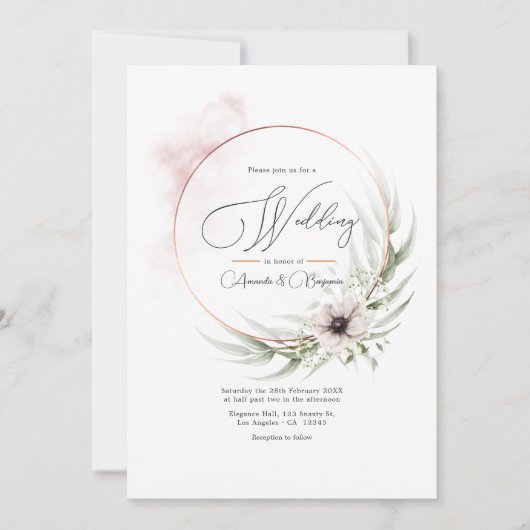 Invitation Elégance rustique Vert & cuivre Mariage QR Code (Devant)