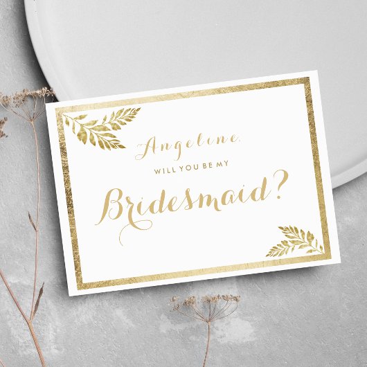 Invitation Élégance simple blanc doré floral Bridesmaid