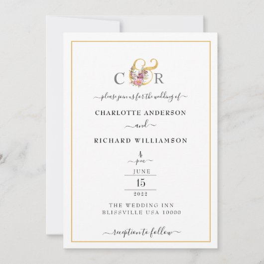 Invitation Élégance simple, bordure or et surface (Devant)