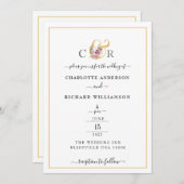 Invitation Élégance simple, bordure or et surface (Devant / Derrière)